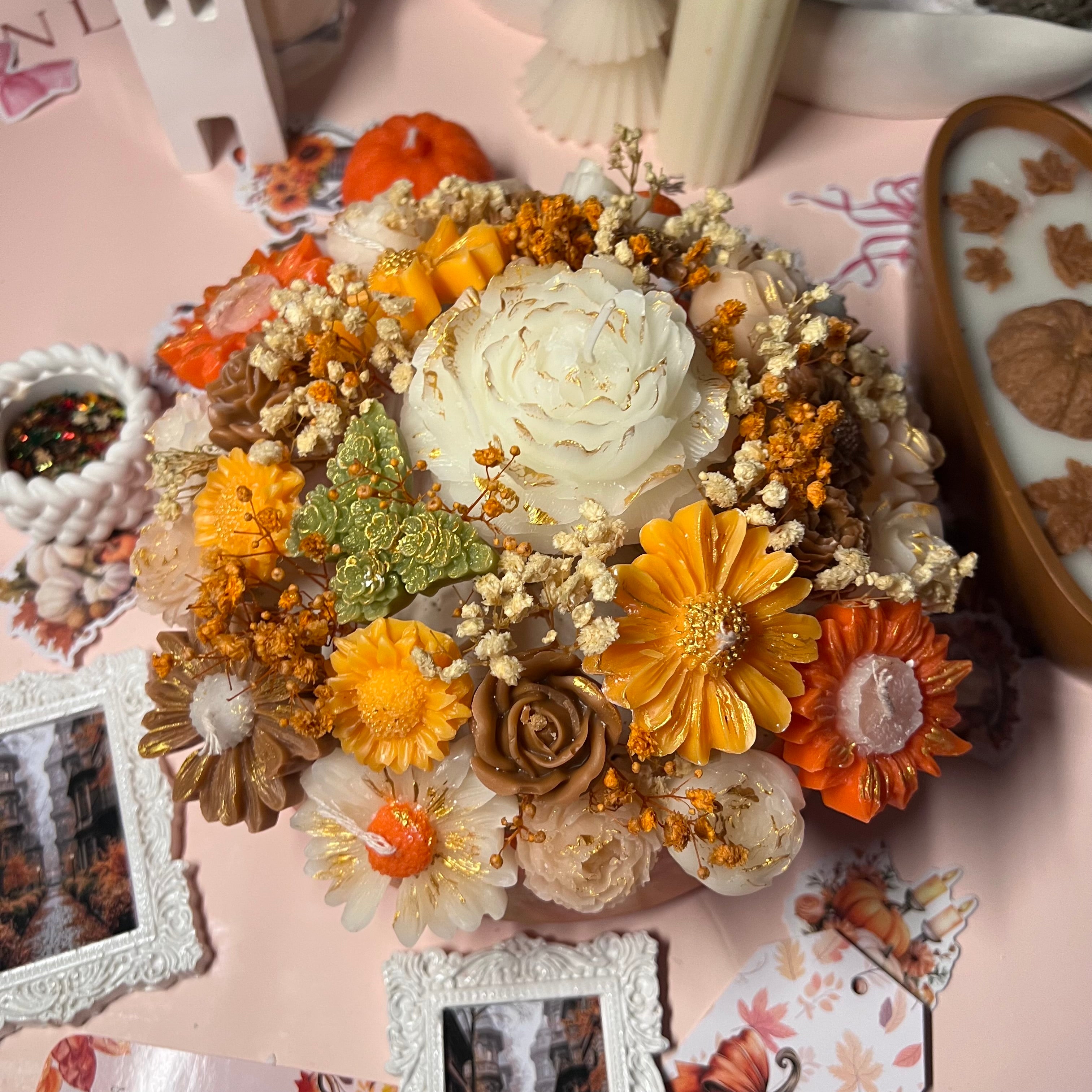 مزهرية حجم كبير بالشمع المعطر و الورود المجففة