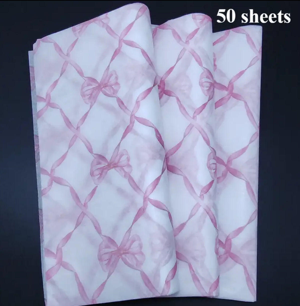 50 Pack Pink Bow Pattern Thin Tissue Paper - 50x35cm