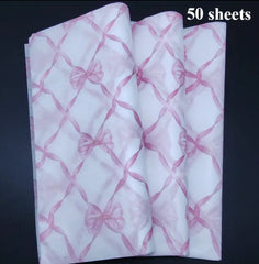 50 Pack Pink Bow Pattern Thin Tissue Paper - 50x35cm